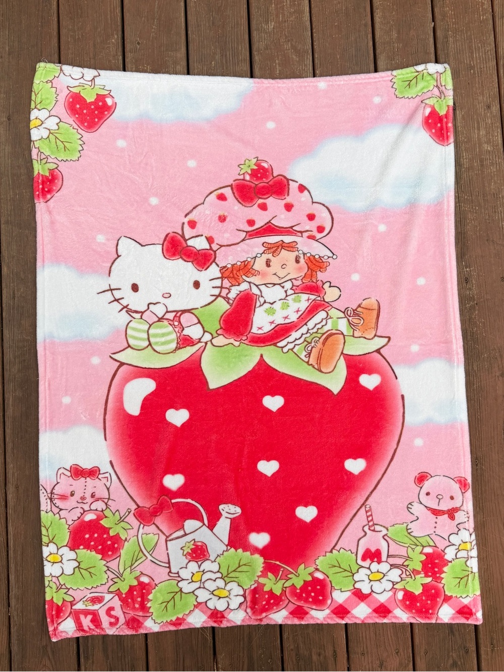 Hello Kitty Strawberry Shortcake Pink Plush Throw Blanket 37 x 49 Lightweight